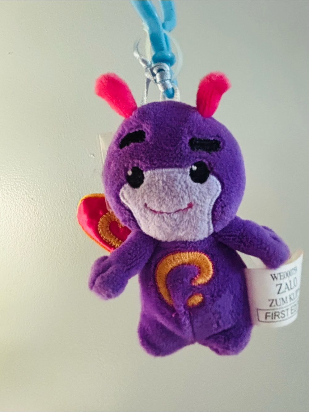 Zalo Purple Bug Plush Keychain with Pink Antennae and Yellow Embroidered Heart